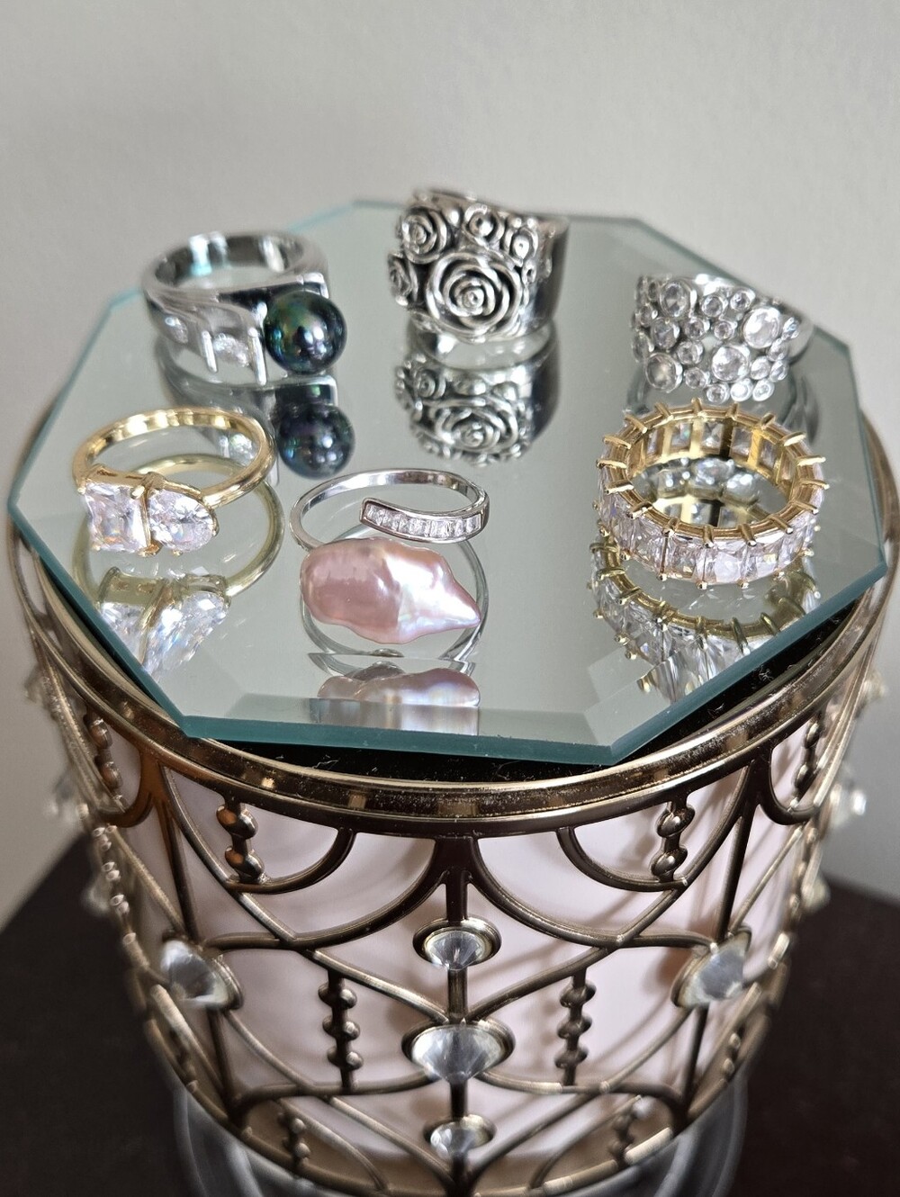 Mixed Fashion Ring Set — Pink Pearl, Gold & Silver Tones And Sterling silver